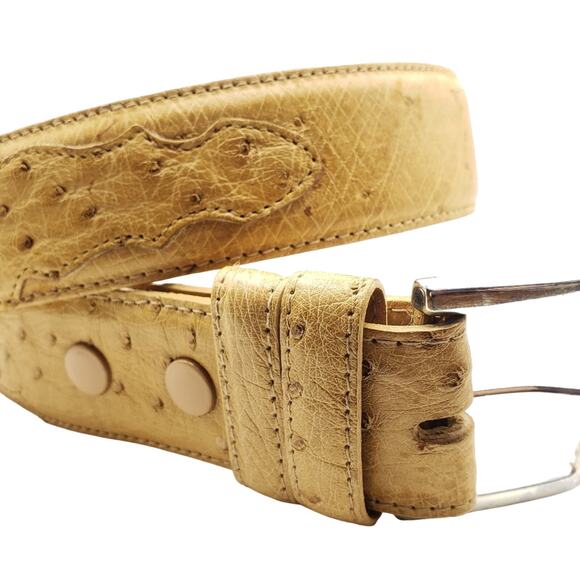 Nocona Tan Ostrich Pattern Leather Belt Western Boho Size 30 Silver Tone Buckle - Picture 5 of 9